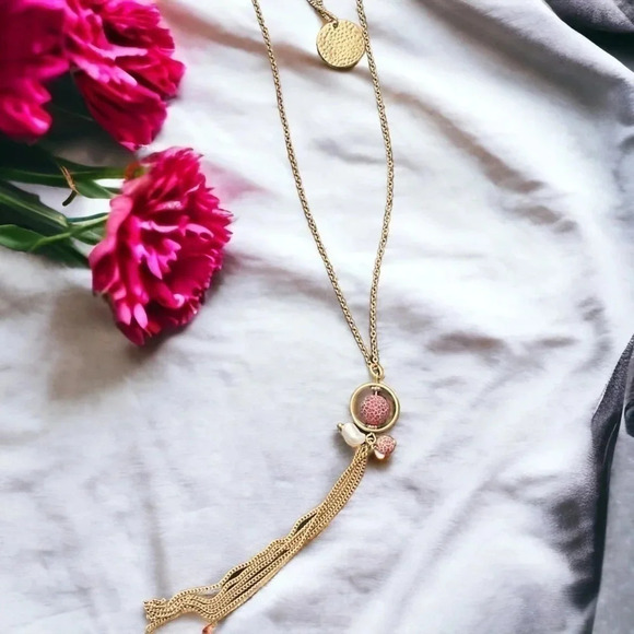 Bohemian Long Layered Tassel Gold Plated Drop Necklace - Picture 1 of 3